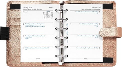 Filofax Saffiano Metallic Organizer, Pocket Size, Rose Gold - Cross-Grain, Leather-Look, Bright Metallic Finish, Six Rings, Week-to-View Calendar Diary, Multilingual, 2025 (C022626-25) in Saudi Arabia