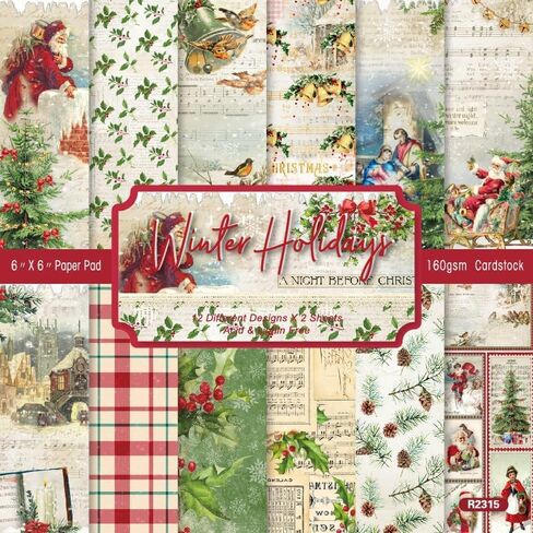 Vintage Scrapbook Paper Pad 6"*6"-Two of 12 Colors Frame Material Paper,Single-Sided Scrapbook CardStock Paper Pad for Holiday Cardmaking DIY Origami Decorative Craft Paper. (R2434, 6inch) in Kuwait