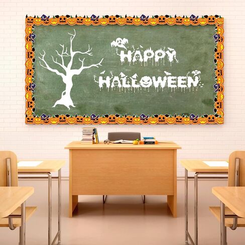 Halloween Bulletin Board Border, 65.6Ft Spider Skull Halloween Bulletin Border Halloween Skull Border Trim for Home Office School Classroom Chalkboard Whiteboard Wall Halloween Party Decor in Kuwait