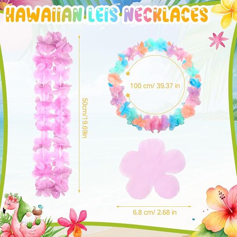 500 Pcs Hawaiian Leis Bulk Luau Leis Necklace Hawaiian Flower Tropical Floral Necklace for Kids Adults Luau Holiday Wedding Beach Birthday Party Supplies Decor Multi Color(Macaron Color) in Kuwait