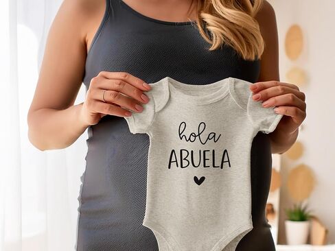 Hola Abuela Spanish Pregnancy Announcement Infant Bodysuit for Grandma - Abuelita Gift for New Baby Reveal! (Natural) in Kuwait