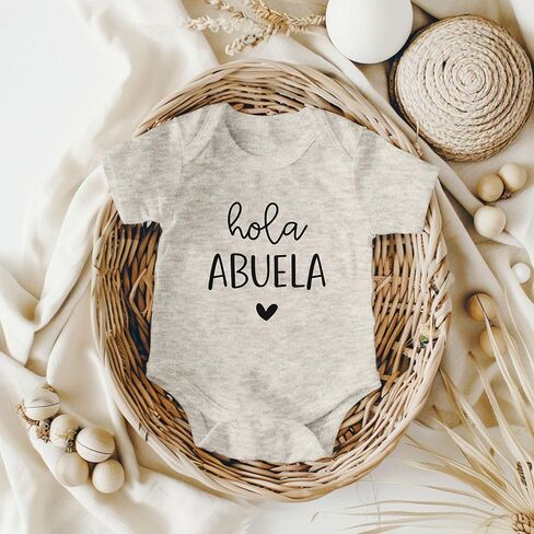 Hola Abuela Spanish Pregnancy Announcement Infant Bodysuit for Grandma - Abuelita Gift for New Baby Reveal! (Natural) in Kuwait
