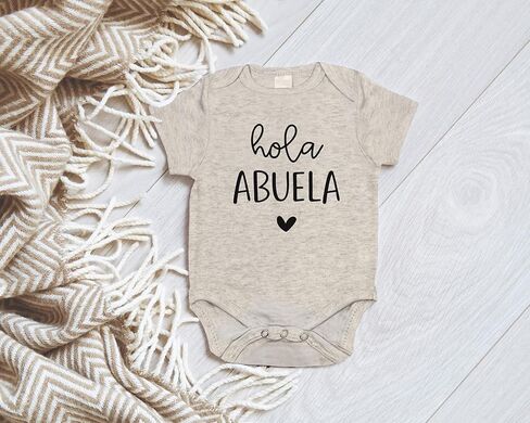 Hola Abuela Spanish Pregnancy Announcement Infant Bodysuit for Grandma - Abuelita Gift for New Baby Reveal! (Natural) in Kuwait