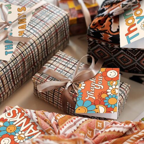 Boho Retro Thank You Cards with Envelopes 24PCS, Graduation Thank You Cards for Teachers Kids Groovy Hippie, Bulk Floral Thank You Notes with Envelopes Smiley Face Sunflower Baby Shower in Saudi Arabia