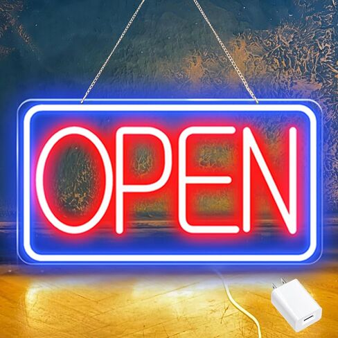 Led Neon Open Signs for Business,16.5"X 9" Open Signs, Powered by USB with ON/OFF Switch, Adjustable Bright Led Neon Open Sign for Bar Salon Coffee Stores Club Hotel (Blue/Red-Horizontal) in Saudi Arabia