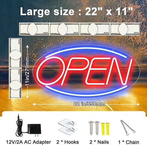 Led Neon Open Signs for Business,16.5"X 9" Open Signs, Powered by USB with ON/OFF Switch, Adjustable Bright Led Neon Open Sign for Bar Salon Coffee Stores Club Hotel (Blue/Red-Horizontal) in Saudi Arabia