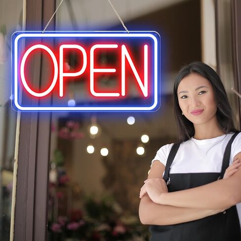 Led Neon Open Signs for Business,16.5"X 9" Open Signs, Powered by USB with ON/OFF Switch, Adjustable Bright Led Neon Open Sign for Bar Salon Coffee Stores Club Hotel (Blue/Red-Horizontal) in Saudi Arabia