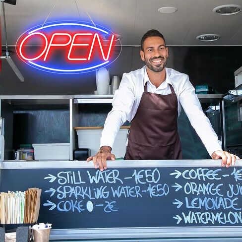 Led Neon Open Signs for Business,16.5"X 9" Open Signs, Powered by USB with ON/OFF Switch, Adjustable Bright Led Neon Open Sign for Bar Salon Coffee Stores Club Hotel (Blue/Red-Horizontal) in Saudi Arabia