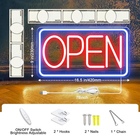 Led Neon Open Signs for Business,16.5"X 9" Open Signs, Powered by USB with ON/OFF Switch, Adjustable Bright Led Neon Open Sign for Bar Salon Coffee Stores Club Hotel (Blue/Red-Horizontal) in Saudi Arabia