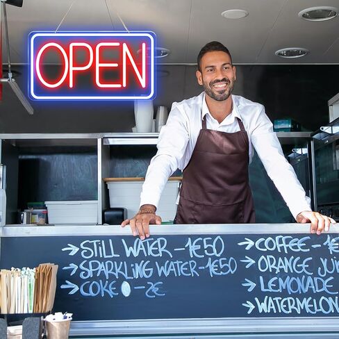 Led Neon Open Signs for Business,16.5"X 9" Open Signs, Powered by USB with ON/OFF Switch, Adjustable Bright Led Neon Open Sign for Bar Salon Coffee Stores Club Hotel (Blue/Red-Horizontal) in Saudi Arabia