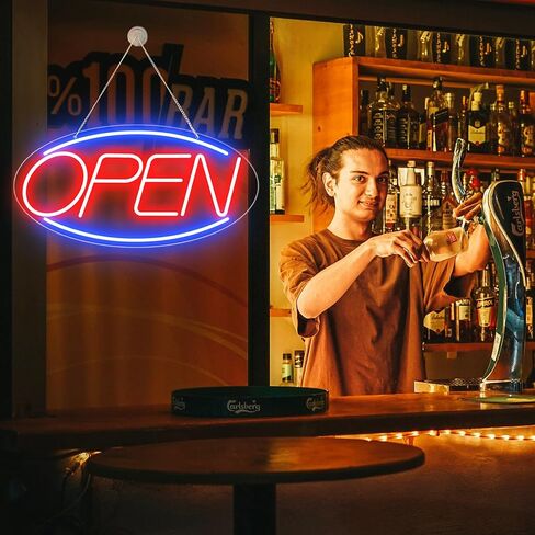 Led Neon Open Signs for Business,16.5"X 9" Open Signs, Powered by USB with ON/OFF Switch, Adjustable Bright Led Neon Open Sign for Bar Salon Coffee Stores Club Hotel (Blue/Red-Horizontal) in Saudi Arabia