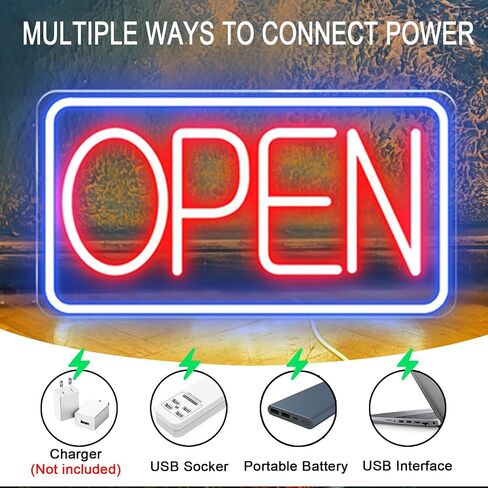 Led Neon Open Signs for Business,16.5"X 9" Open Signs, Powered by USB with ON/OFF Switch, Adjustable Bright Led Neon Open Sign for Bar Salon Coffee Stores Club Hotel (Blue/Red-Horizontal) in Saudi Arabia