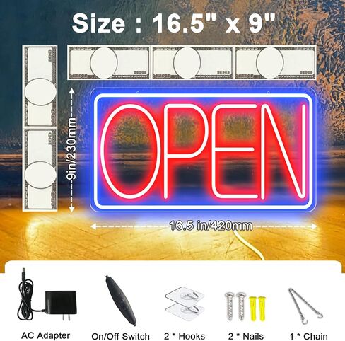 LED Neon Open Signs for Business ، 16.5 "× 9" العلامات المفتوحة ، مدعومة من USB مع مفتاح التشغيل/إيقاف التشغيل ، علامة Neon Open Bright القابلة للتعديل لبرنامج Salon Salon Coffee Club Hotel (Blue/Red Liprizontal) in Saudi Arabia