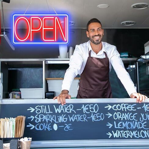 LED Neon Open Signs for Business ، 16.5 "× 9" العلامات المفتوحة ، مدعومة من USB مع مفتاح التشغيل/إيقاف التشغيل ، علامة Neon Open Bright القابلة للتعديل لبرنامج Salon Salon Coffee Club Hotel (Blue/Red Liprizontal) in Saudi Arabia