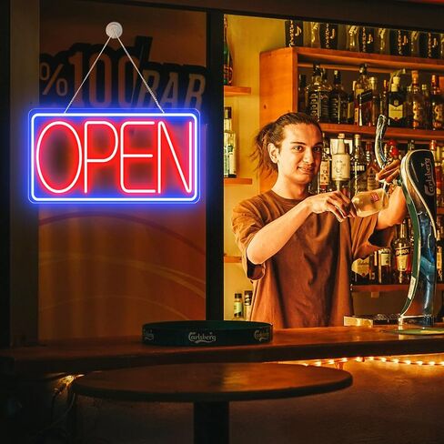 LED Neon Open Signs for Business ، 16.5 "× 9" العلامات المفتوحة ، مدعومة من USB مع مفتاح التشغيل/إيقاف التشغيل ، علامة Neon Open Bright القابلة للتعديل لبرنامج Salon Salon Coffee Club Hotel (Blue/Red Liprizontal) in Saudi Arabia
