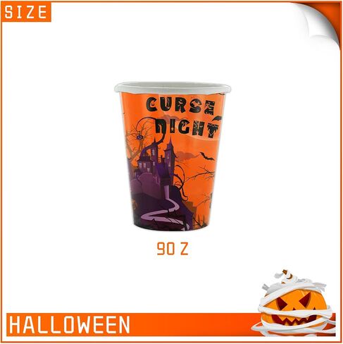 Halloween Party Supplies Serve 24, Orange Print with Haunted House Halloween Party Dinnerware Set Disposable Paper Plates with Napkins Cups Tablecloth for Spooky Halloween Party Decorations… in Saudi Arabia