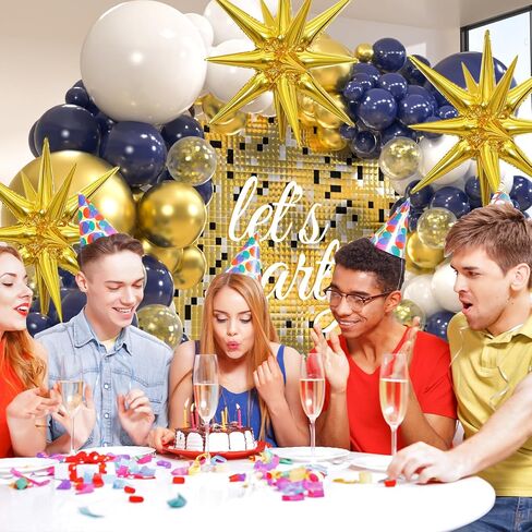 Blue and Silver Balloons Garland Arch Kit, 156 Pack Royal blue and White Silver Confetti Balloons 18" 12" 10" 5" with Starburst Foil Balloons For Birthday 2024 Graduation Party Decorations in Kuwait
