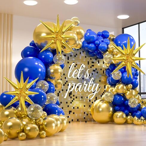 Blue and Silver Balloons Garland Arch Kit, 156 Pack Royal blue and White Silver Confetti Balloons 18" 12" 10" 5" with Starburst Foil Balloons For Birthday 2024 Graduation Party Decorations in Kuwait