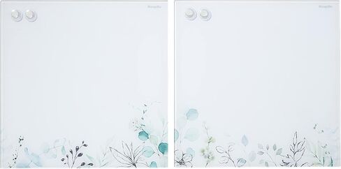 ECR4KIDS MessageStor Magnetic Dry-Erase Glass Board with Magnets, 17.5in x 17.5in, Wall-Mounted Whiteboard, Botanical, 2-Pack in Saudi Arabia