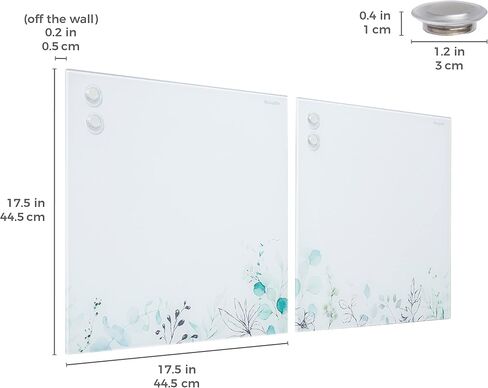 ECR4KIDS MessageStor Magnetic Dry-Erase Glass Board with Magnets, 17.5in x 17.5in, Wall-Mounted Whiteboard, Botanical, 2-Pack in Saudi Arabia