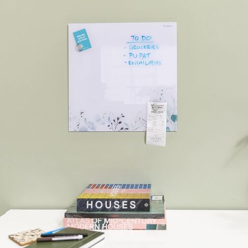 ECR4KIDS MessageStor Magnetic Dry-Erase Glass Board with Magnets, 17.5in x 17.5in, Wall-Mounted Whiteboard, Botanical, 2-Pack in Saudi Arabia