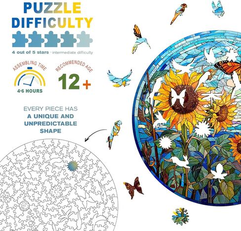 Wooden Puzzles for Adults - Unique Shaped Wooden Puzzles for Adults - Stained Glass Sunflower Wooden Jigsaw Puzzles - Wooden Puzzle Creative Birthday Gifts - Puzzle Toys - 200pcs in Saudi Arabia