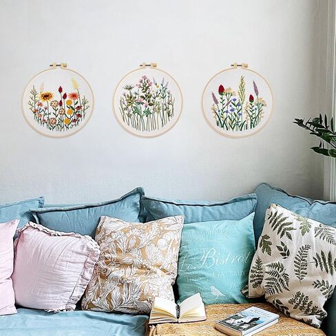 Boutigem 3 Pack Embroidery Kit for Beginners Flower Vase Pattern Fabric Cross Stitch Set with Embroidery Cloth Threads Needle Wire for DIY Sewing Needlework in Kuwait