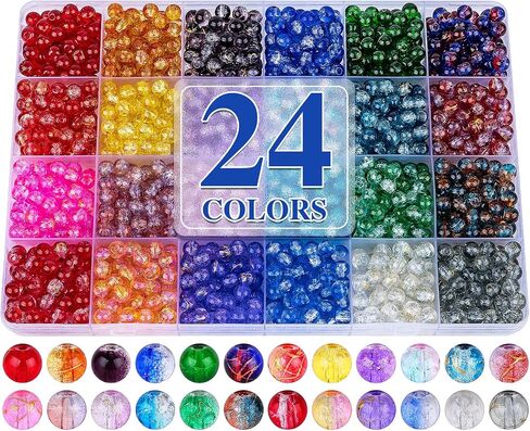 XSEINO 1200PCS 6mm Pearl Glass Beads Bracelet Making Kit, 24 Assorted Color Series Crystal Beads for Jewelry Making and DIY Crafts, Friendship Bracelets in Kuwait