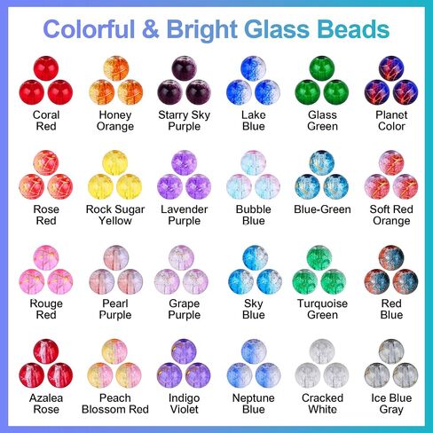 XSEINO 1200PCS 6mm Pearl Glass Beads Bracelet Making Kit, 24 Assorted Color Series Crystal Beads for Jewelry Making and DIY Crafts, Friendship Bracelets in Kuwait