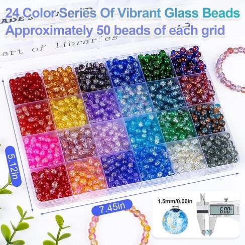 XSEINO 1200PCS 6mm Pearl Glass Beads Bracelet Making Kit, 24 Assorted Color Series Crystal Beads for Jewelry Making and DIY Crafts, Friendship Bracelets in Kuwait