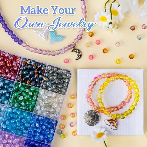 XSEINO 1200PCS 6mm Pearl Glass Beads Bracelet Making Kit, 24 Assorted Color Series Crystal Beads for Jewelry Making and DIY Crafts, Friendship Bracelets in Kuwait