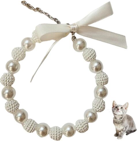 Princess Cat Pearl Collars with Cute Bow Tie Breakaway Adjustable Fashion Kitten Jewelry Necklace with Bowtie for Indoor Cats and Small Dogs (M) in Saudi Arabia