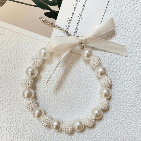 Princess Cat Pearl Collars with Cute Bow Tie Breakaway Adjustable Fashion Kitten Jewelry Necklace with Bowtie for Indoor Cats and Small Dogs (M) in Saudi Arabia