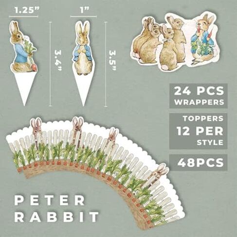 Peter Rabbit Cupcake Decoration - Party Supplies and Baby Shower Essentials - Set of 12 Pieces Cupcake Topper and 24 Pieces Cupcake Wrapper in Saudi Arabia
