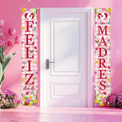 MEHOFOND Feliz Dia De Las Madres Porch Banner, Happy Mothers Day Banner for Feliz Dia De Las Madres Decorations Best Mom Indoor Outdoor Porch Banner Mothers Day Decorations Party Supplies in Saudi Arabia