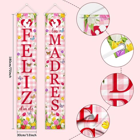 MEHOFOND Feliz Dia De Las Madres Porch Banner, Happy Mothers Day Banner for Feliz Dia De Las Madres Decorations Best Mom Indoor Outdoor Porch Banner Mothers Day Decorations Party Supplies in Saudi Arabia