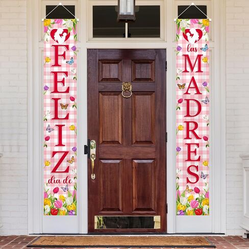 MEHOFOND Feliz Dia De Las Madres Porch Banner, Happy Mothers Day Banner for Feliz Dia De Las Madres Decorations Best Mom Indoor Outdoor Porch Banner Mothers Day Decorations Party Supplies in Saudi Arabia
