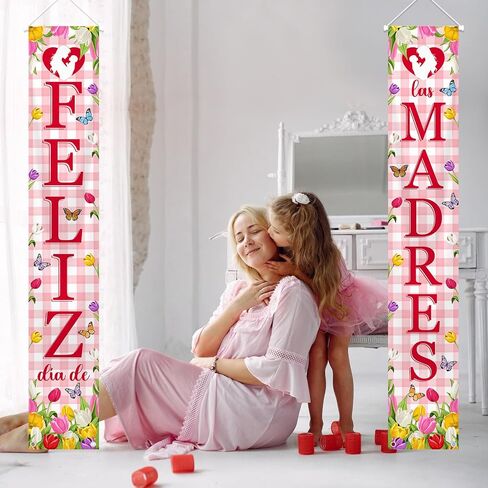 MEHOFOND Feliz Dia De Las Madres Porch Banner, Happy Mothers Day Banner for Feliz Dia De Las Madres Decorations Best Mom Indoor Outdoor Porch Banner Mothers Day Decorations Party Supplies in Saudi Arabia