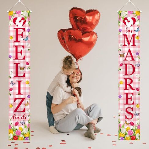 MEHOFOND Feliz Dia De Las Madres Porch Banner, Happy Mothers Day Banner for Feliz Dia De Las Madres Decorations Best Mom Indoor Outdoor Porch Banner Mothers Day Decorations Party Supplies in Saudi Arabia