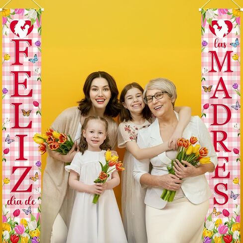 MEHOFOND Feliz Dia De Las Madres Porch Banner, Happy Mothers Day Banner for Feliz Dia De Las Madres Decorations Best Mom Indoor Outdoor Porch Banner Mothers Day Decorations Party Supplies in Saudi Arabia