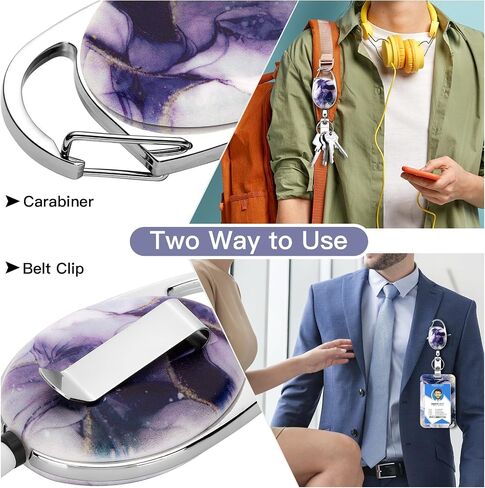 Soleebee 28'' Retractable Badge Reel with Vertical Badge Holder, Retractable Carabiner Keychain with Belt Clip ID Name Card Holder for Nurse Student Teacher (Purple) in Saudi Arabia