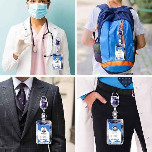 Soleebee 28'' Retractable Badge Reel with Vertical Badge Holder, Retractable Carabiner Keychain with Belt Clip ID Name Card Holder for Nurse Student Teacher (Purple) in Saudi Arabia