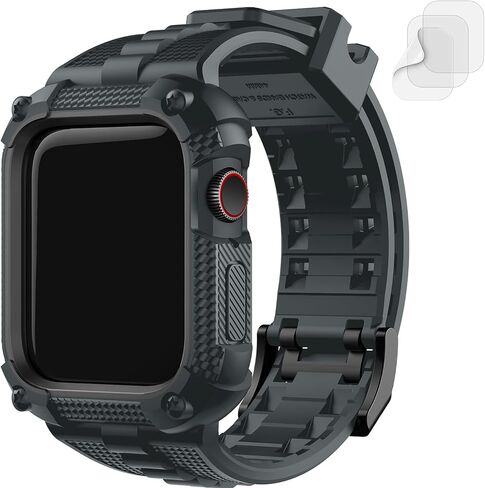 Fullmosa Band with Case for Apple Watch 49/46/45/44/42/41/40mm | Fits iWatch Series 11 10 9 8 7 6 5 4 Ultra SE,TPU Rugged Strap Military Grade Shockproof Bumper Case for Men Women Black in Kuwait