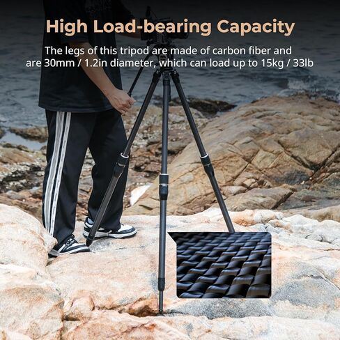 SmallRig FT-S303 FreeSpeed Carbon Fiber Tripod, 59'' Travel Video Tripod with One-Twist Height Adjustment, 360° Fluid Head, Dual-Mode QR Plate, Weighs 6.4lbs, Max Load 13.2lbs / 6kg for Camera-4643 in Kuwait