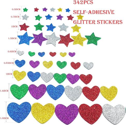342pcs ملصقات لمعان القلب والرغوة النجمية ， أشكال منتفخة منتفخات للفنون والحرف اليدوية ، مواد عيد الحب لبطاقة الترحيب (342) in Kuwait