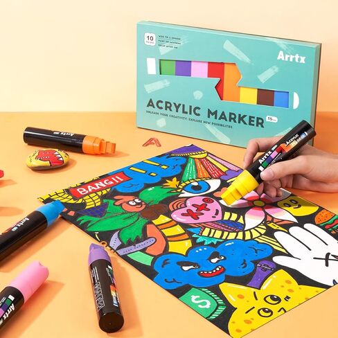 Arrtx Acrylic Jumbo Markers 10mm Broad Tips Acrylic Paint Pens for Stone, Glass, Easter Egg, Wood and Fabric Painting-No Toxic,No Odor in Kuwait