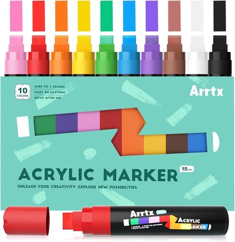 Arrtx Acrylic Jumbo Markers 10mm Broad Tips Acrylic Paint Pens for Stone, Glass, Easter Egg, Wood and Fabric Painting-No Toxic,No Odor in Kuwait