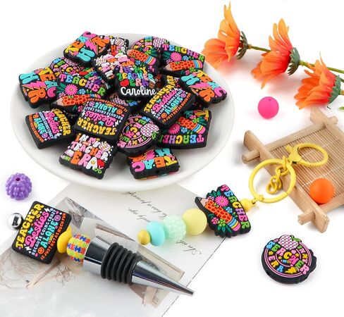 6PCS Teacher Silicone Focal Beads for Pens, Character Silicone Beads for Lanyard Making DIY Handicraft in Kuwait