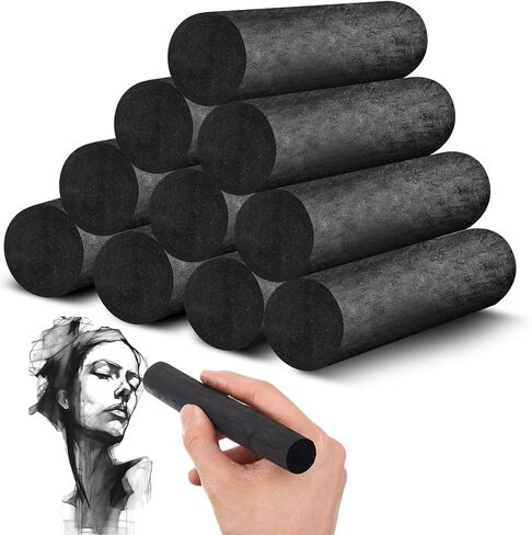 Gueevin 5 Pcs Jumbo Willow Charcoal Sticks 0.79-0.94 Inch Large Soft Willow Charcoal Chunky Drawing for Sketching Artist Supplies, Black in Kuwait