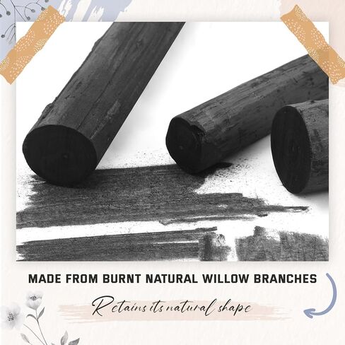 Gueevin 5 Pcs Jumbo Willow Charcoal Sticks 0.79-0.94 Inch Large Soft Willow Charcoal Chunky Drawing for Sketching Artist Supplies, Black in Kuwait